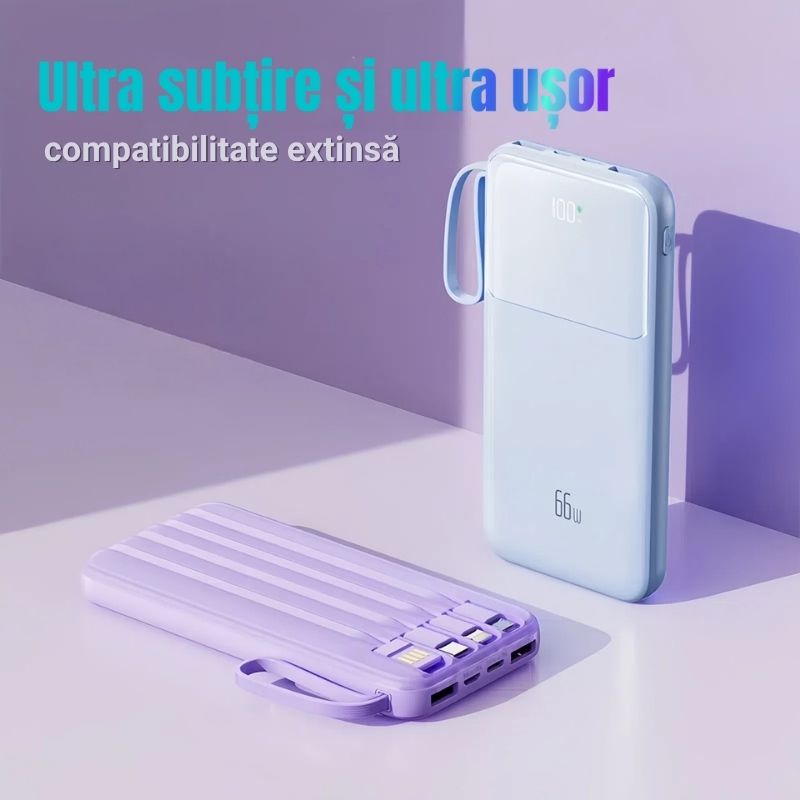 Baterie externă multifuncțională cu încărcare ultra rapidă 6 dispozitive simultan, 22,5W, 10000mAh, Afișaj digital, alb - imagine 4