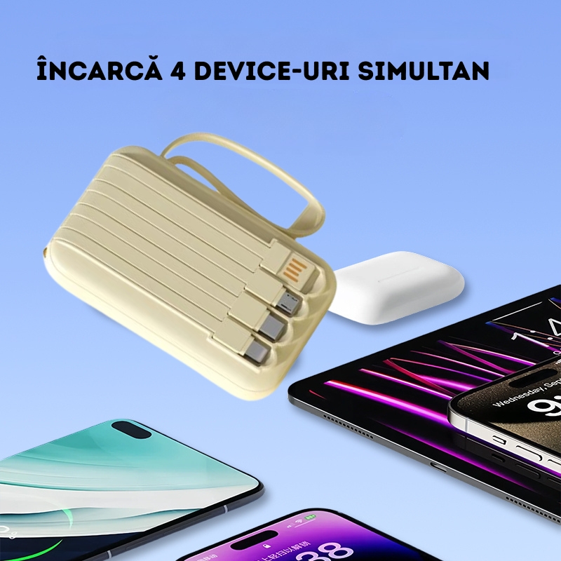 Baterie externă, Power Bank cu încărcare rapidă, Fast Charge, 20W, 10.000 mAh, Lanternă, afișaj LED, crem - imagine 3