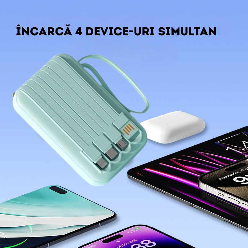 Baterie externă, Power Bank cu încărcare rapidă, Fast Charge, 20W, 10.000 mAh, Lanternă, afișaj LED, verde - imagine 3