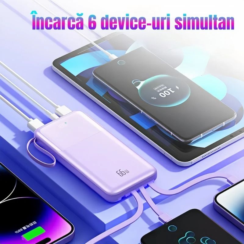 Baterie externă multifuncțională cu încărcare ultra rapidă 6 dispozitive simultan, 22,5W, 10000mAh, Afișaj digital, alb - imagine 6