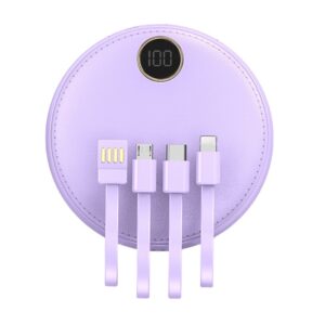Baterie externă rotundă, Power Bank cu încărcare rapidă, Fast Charge, 10W, 10.000 mAh, afișaj LED, mov