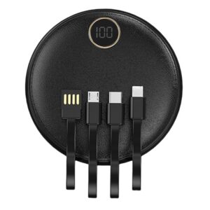 Baterie externă rotundă, Power Bank cu încărcare rapidă, Fast Charge, 10W, 10.000 mAh, afișaj LED, negru