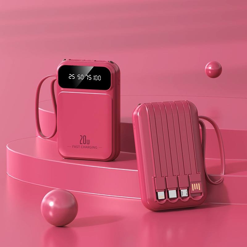 Baterie externă, Power Bank cu încărcare rapidă, Fast Charge, 20W, 10.000 mAh, Lanternă, afișaj LED, roșu - imagine 4