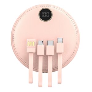 Baterie externă rotundă, Power Bank cu încărcare rapidă, Fast Charge, 10W, 10.000 mAh, afișaj LED, roz pal