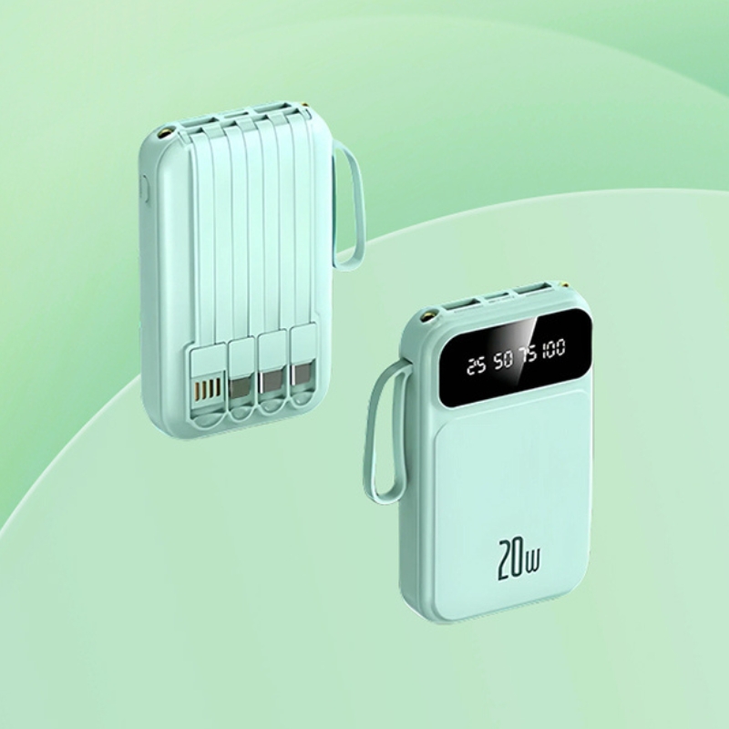 Baterie externă, Power Bank cu încărcare rapidă, Fast Charge, 20W, 10.000 mAh, Lanternă, afișaj LED, verde - imagine 4