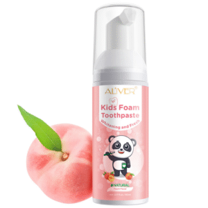 Pastă de dinți spumantă pentru copii | Curățare blândă, albire și prospețime naturală, aromă de piersică, 60 ml, ALIVER®