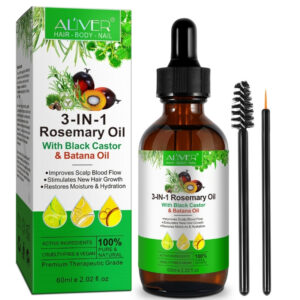 Ulei 3-în-1, Rozmarin, Ricin Negru Jamaican și Batana | Stimulează Creșterea, Revitalizează Scalpul, Netezește Vârfurile, 60 ml, ALIVER®