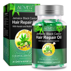 Capsule cu Ulei de Ricin Negru Jamaican, Keratină și Multivitamine pentru tratamentul părului deteriorat | ALIVER®, 40 buc
