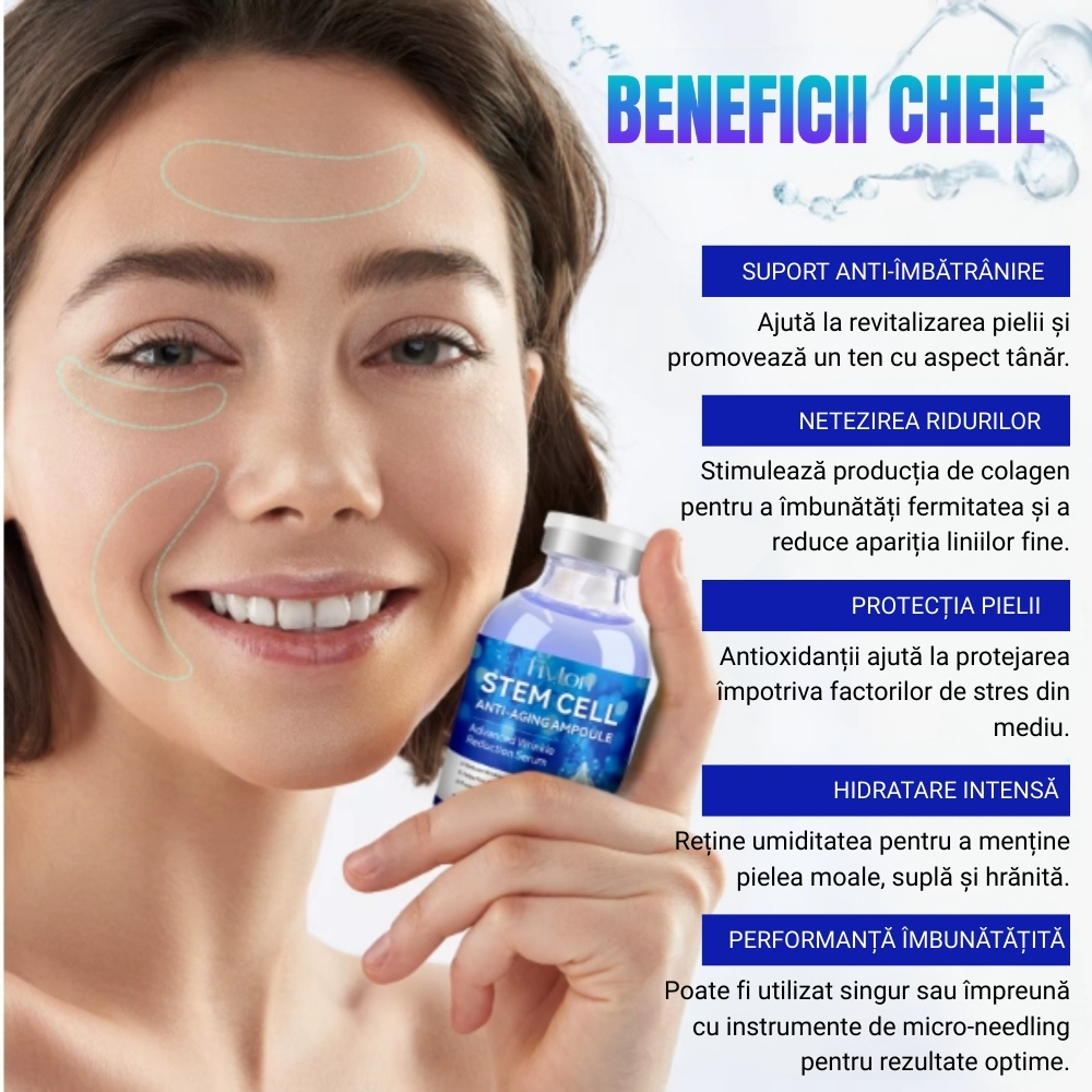 Ser facial Anti-Îmbătrânire cu Celule STEM | Vitamina B3, Colagen, Glicerină și Hialuronat de Sodiu | Hidratarea pielii și reducerea ridurilor | 35 ml, TIVLON® - imagine 12