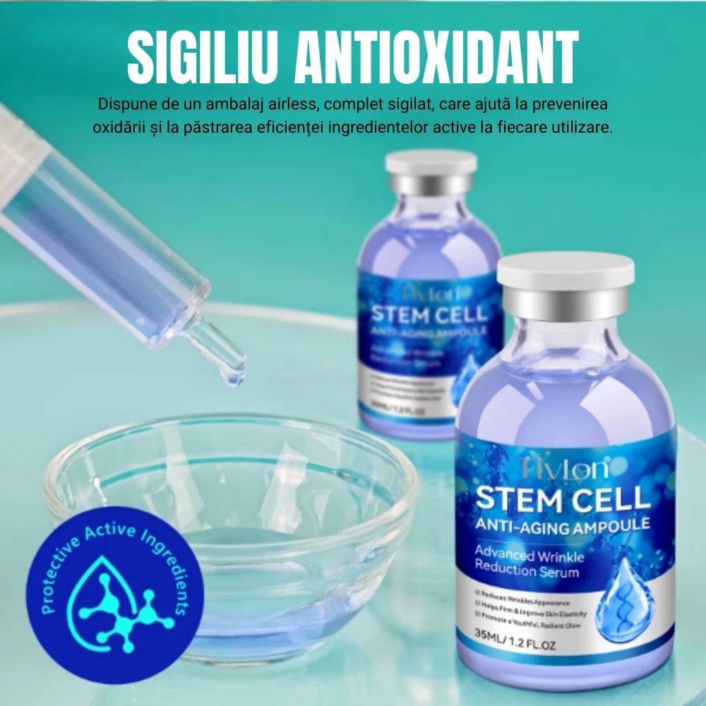 Ser facial Anti-Îmbătrânire cu Celule STEM | Vitamina B3, Colagen, Glicerină și Hialuronat de Sodiu | Hidratarea pielii și reducerea ridurilor | 35 ml, TIVLON® - imagine 13