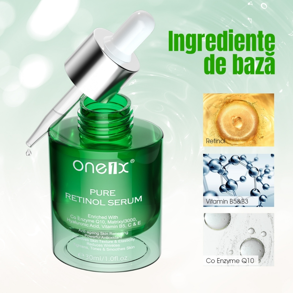 Ser facial cu Vitamina A, Coenzima Q10, Matrixyl 3000, Acid Hialuronic, Vitamina B5 - Anti‑îmbătrânire, Fermitate și Hidratare, 30 ml, ONE1X® - imagine 2