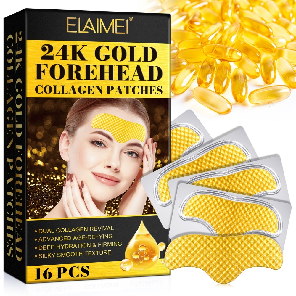 Mască de Frunte cu Aur de 24K, Colagen, Aloe Vera, Unt de Shea și Vitamina E | Anti-rid, Hidratare Intensă, Fermitate, Set 16 buc, ELAIMEI® - imagine 2
