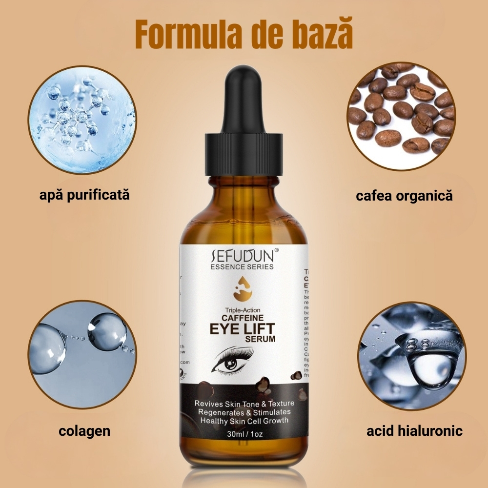 Ser facial cu Cafeină Eye Lift – Anti‑îmbătrânire, Fără Cearcăne și Pungi, Ingrediente 100% Organice, 30 ml, SEFUDUN® - imagine 3