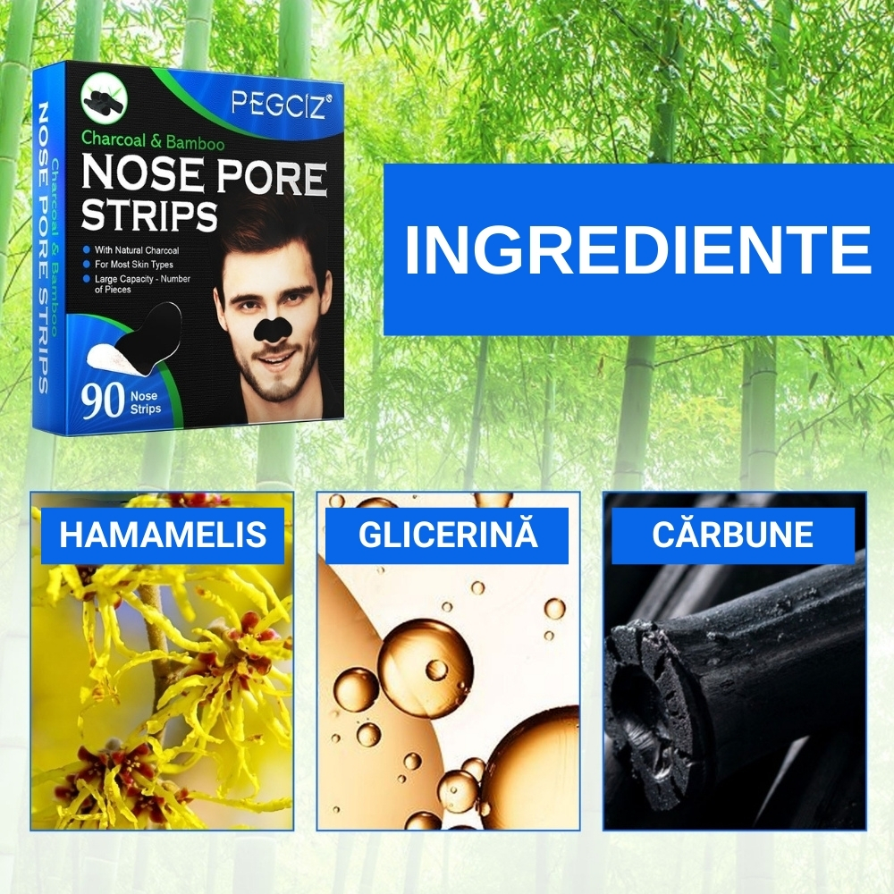 Plasturi nazali PEGCiZ® cu Cărbune Activ de Bambus și Extract de Hamamelis – Curățare profundă și reducerea punctelor negre, 90 buc - imagine 3