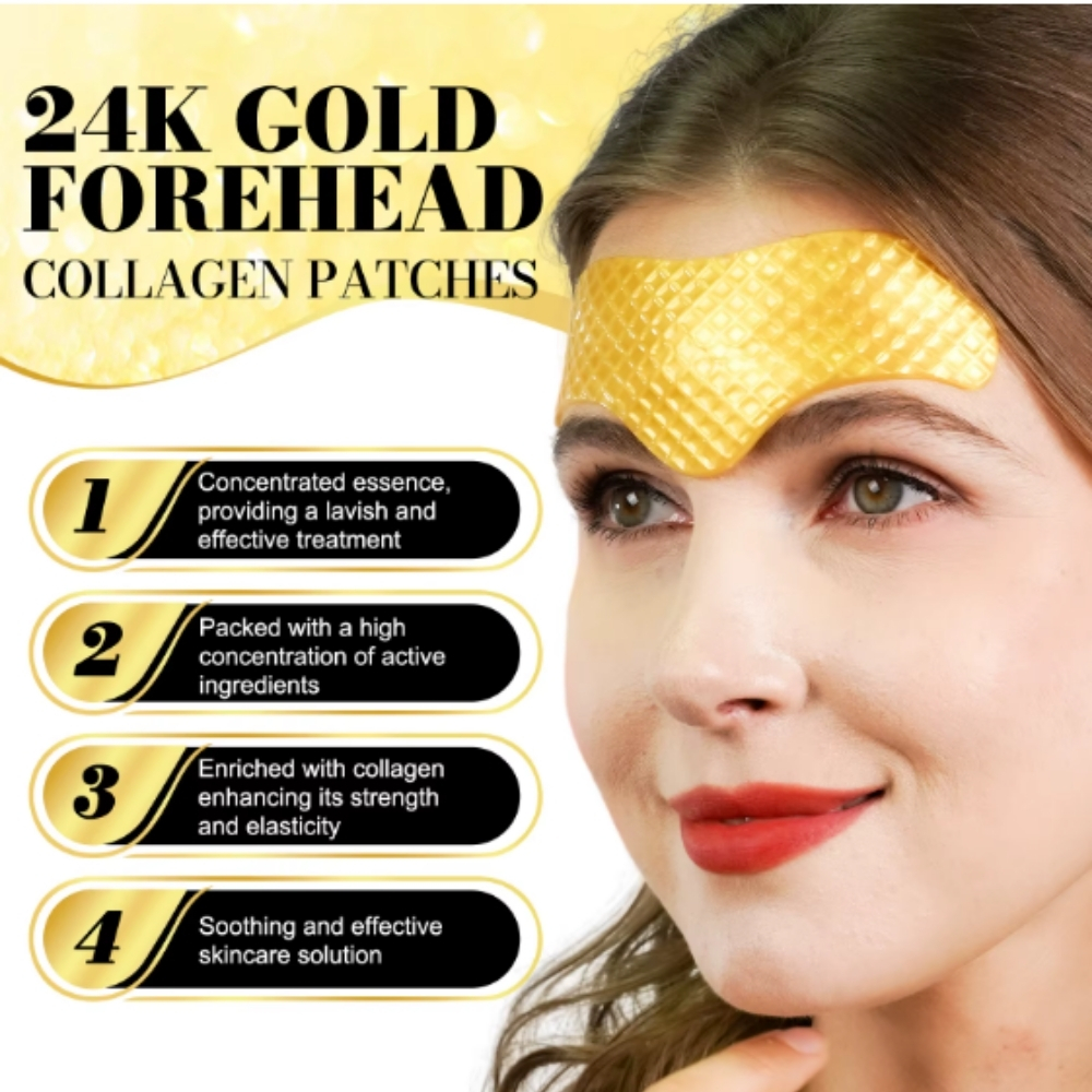 Mască de Frunte cu Aur de 24K, Colagen, Aloe Vera, Unt de Shea și Vitamina E | Anti-rid, Hidratare Intensă, Fermitate, Set 16 buc, ELAIMEI® - imagine 3
