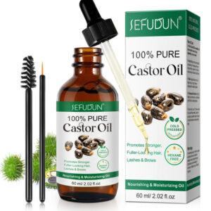 Ulei de Ricin 100% Natural, Presat la Rece, Regenerare, Forță și Strălucire pentru Piele și Păr, 60 ml, SEFUDUN®