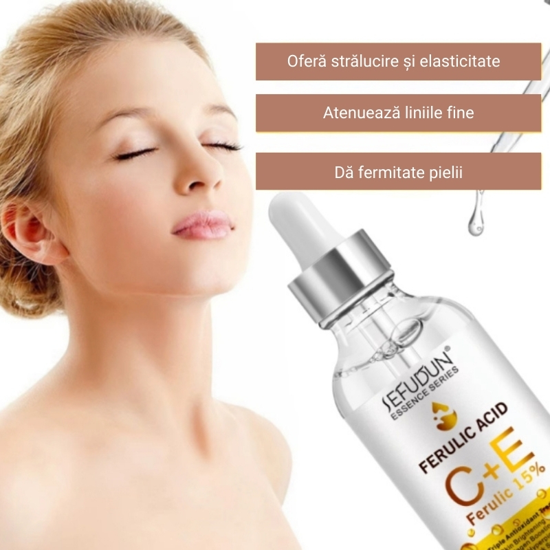 Ser facial anti-aging cu triplu impact, Acid Ferulic, Vitamina C + Vitamina E, pentru luminozitate și fermitate, 30 ml, SEFUDUN® - imagine 5