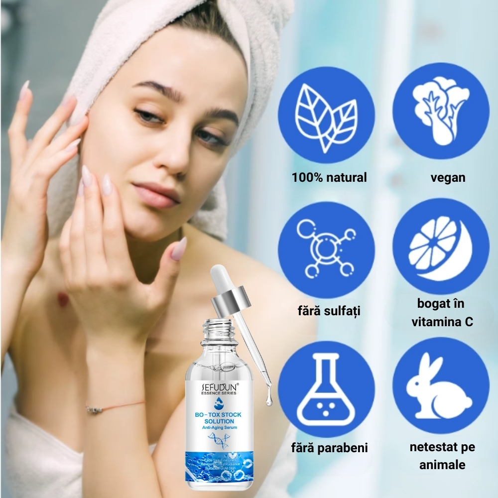 Ser facial Anti‑Îmbătrânire cu Colagen, Acid Hialuronic și Vitamina C – Fermitate, Hidratare și Luminozitate, 30 ml, SEFUDUN® - imagine 4