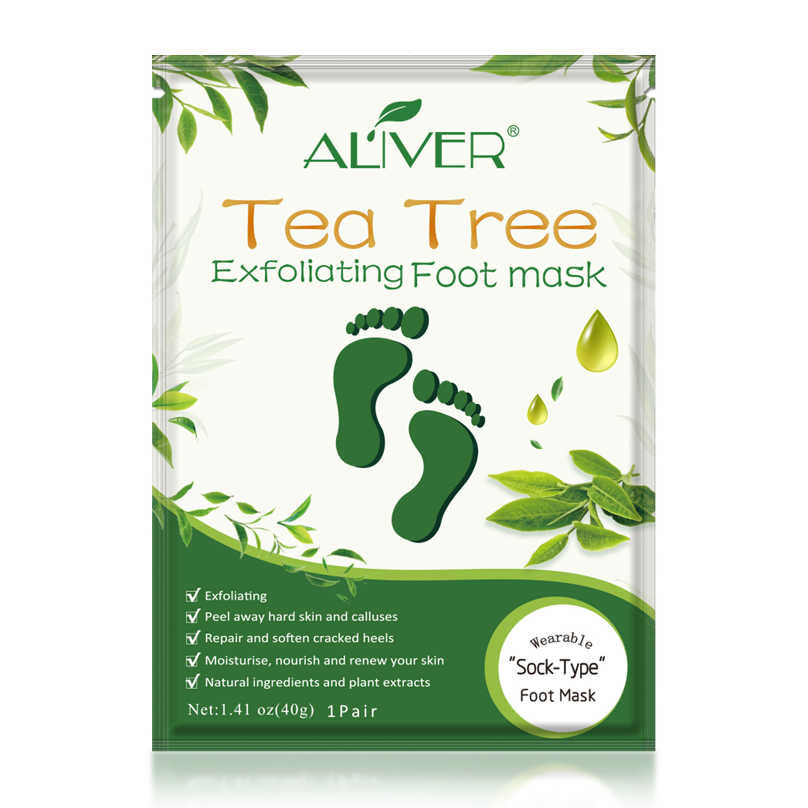 Șosete exfoliante, Mască pentru picioare cu extract de Arbore de Ceai (Tea Tree), Glicerină și Unt de Shea | Purificare profundă, calmare și regenerare pentru picioare, ALIVER® - imagine 5