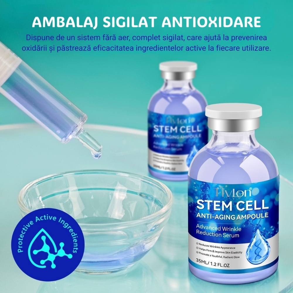 Ser facial Anti-Îmbătrânire cu Celule STEM | Vitamina B3, Colagen, Glicerină și Hialuronat de Sodiu | Hidratarea pielii și reducerea ridurilor | 35 ml, TIVLON® - imagine 4