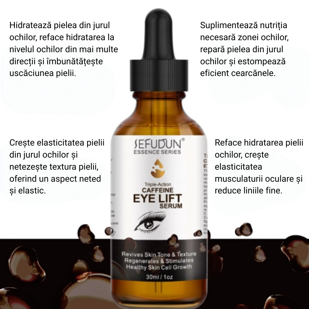 Ser facial cu Cafeină Eye Lift – Anti‑îmbătrânire, Fără Cearcăne și Pungi, Ingrediente 100% Organice, 30 ml, SEFUDUN® - imagine 5