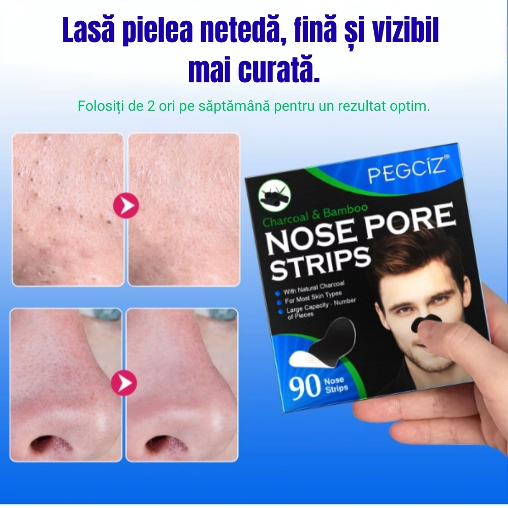 Plasturi nazali PEGCiZ® cu Cărbune Activ de Bambus și Extract de Hamamelis – Curățare profundă și reducerea punctelor negre, 90 buc - imagine 5