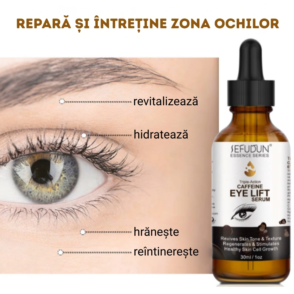 Ser facial cu Cafeină Eye Lift – Anti‑îmbătrânire, Fără Cearcăne și Pungi, Ingrediente 100% Organice, 30 ml, SEFUDUN® - imagine 6