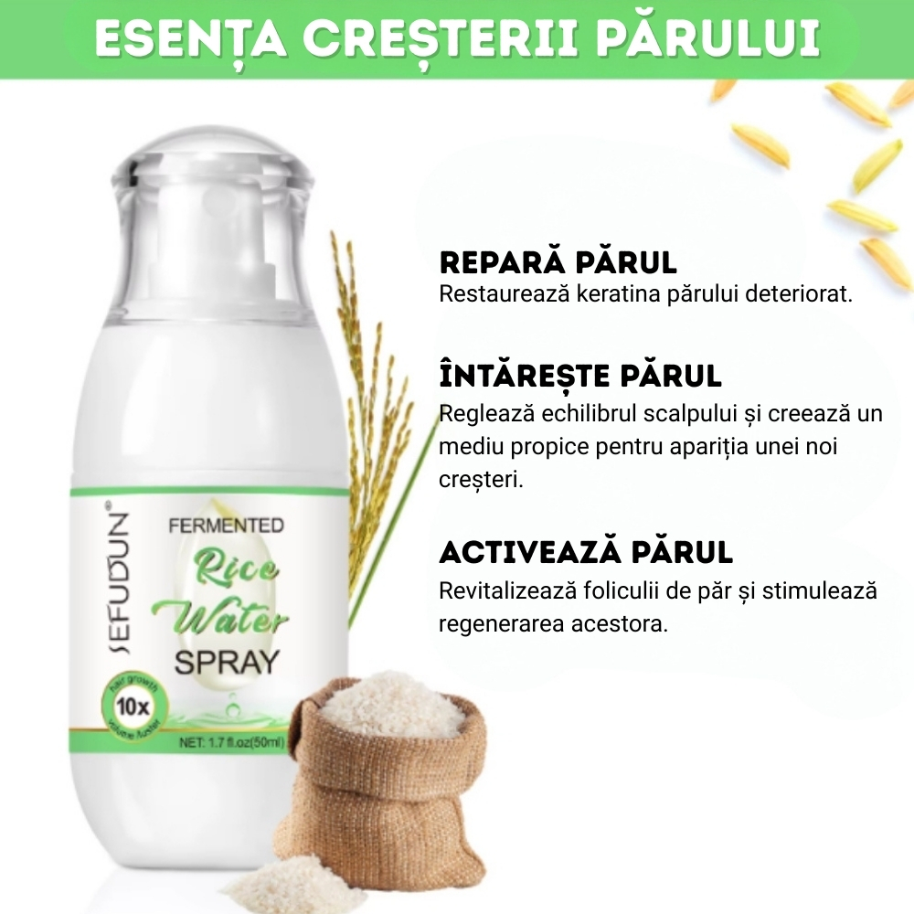 Spray cu apă de orez fermentată, Extract de Garofiță, Ulei de Ricin, Ghimbir și Vitamina B7, pentru Creșterea părului, fortifiere și hidratare naturală, 50 ml - imagine 7