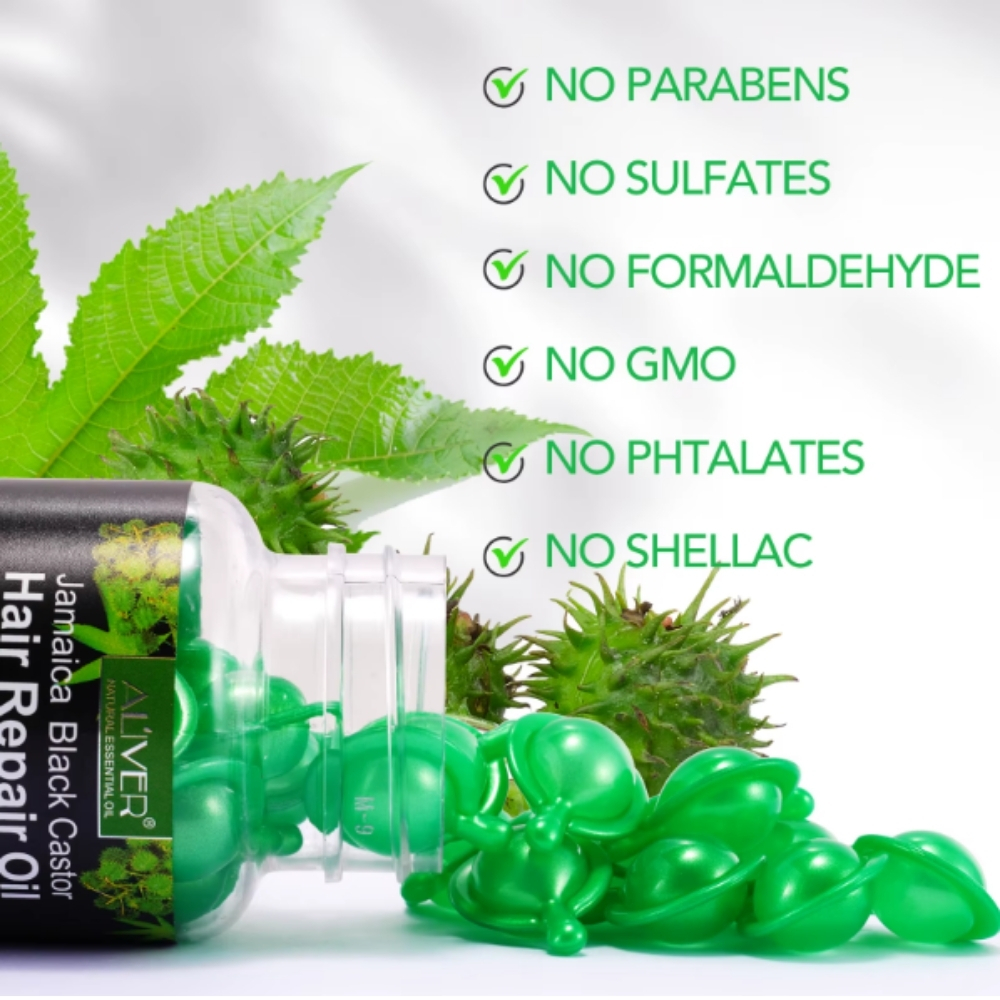 Capsule cu Ulei de Ricin Negru Jamaican, Keratină și Multivitamine pentru tratamentul părului deteriorat | ALIVER®, 40 buc - imagine 5
