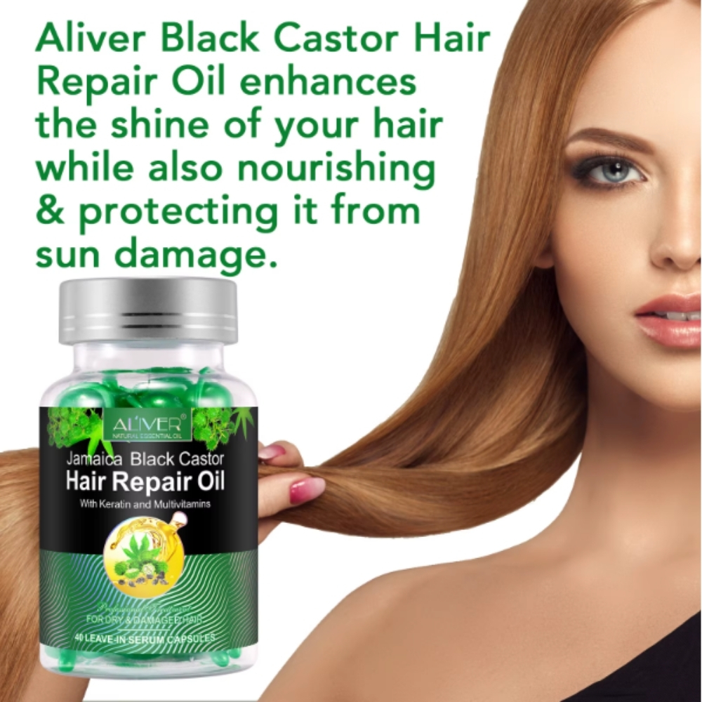 Capsule cu Ulei de Ricin Negru Jamaican, Keratină și Multivitamine pentru tratamentul părului deteriorat | ALIVER®, 40 buc - imagine 6