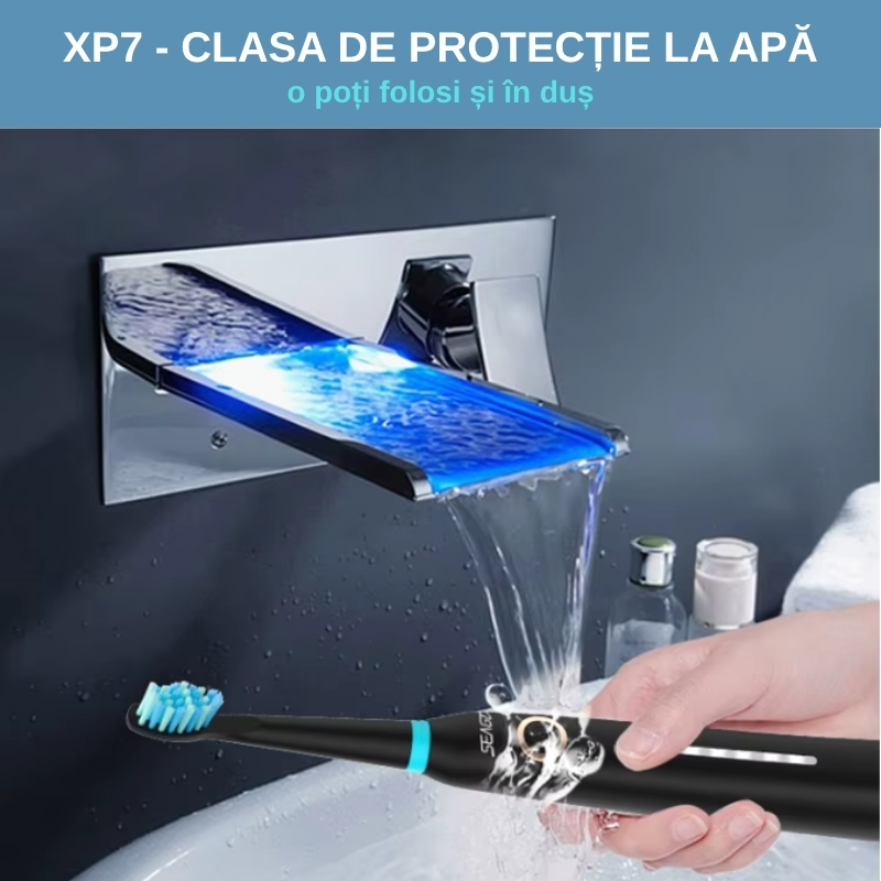 Periuță de dinți electrică sonică Seago SG-958 – Reîncărcabilă, inteligentă, impermeabilă IPX7, cu 5 moduri de periere și 6 capete de rezervă, negru - imagine 6
