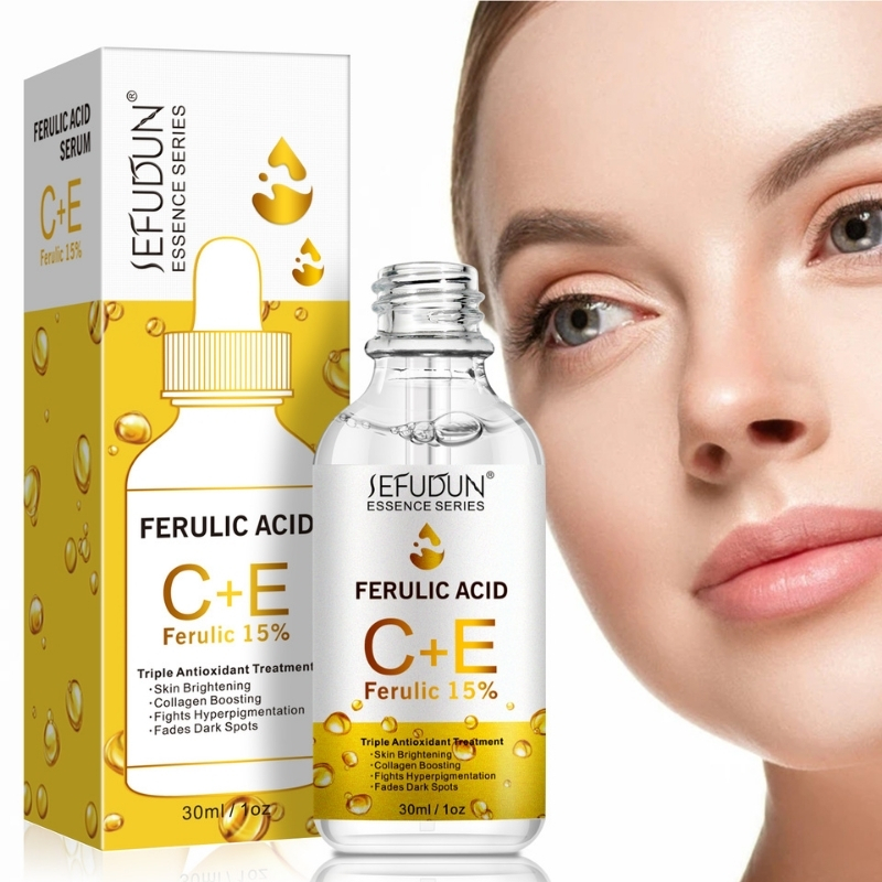 Ser facial anti-aging cu triplu impact, Acid Ferulic, Vitamina C + Vitamina E, pentru luminozitate și fermitate, 30 ml, SEFUDUN® - imagine 7