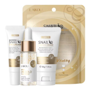 Set cosmetice, 3 piese pentru îngrijire facială cu Filtrat de Secreție de Melc, Ginseng, Niacinamide și Aur de 24K | Hidratare, Fermitate și Uniformizare ten | LAIKOU®