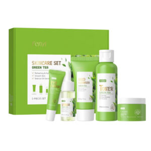 Set cosmetice 5 piese pentru îngrijire facială cu Extract de Ceai Verde, Centella, Acid Hialuronic, Vitamina 3 și Aloe Vera | FENYI®
