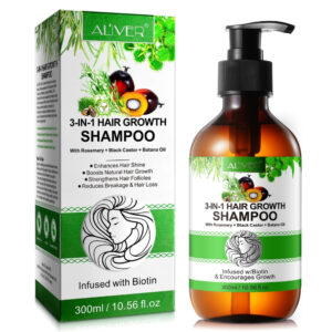 Șampon 3 în 1 cu Uleiuri de Rozmarin, Ricin Negru Jamaican și Batana | Curăță, Hrănește și ajută la Creșterea Părului, 300 ml, ALIVER®