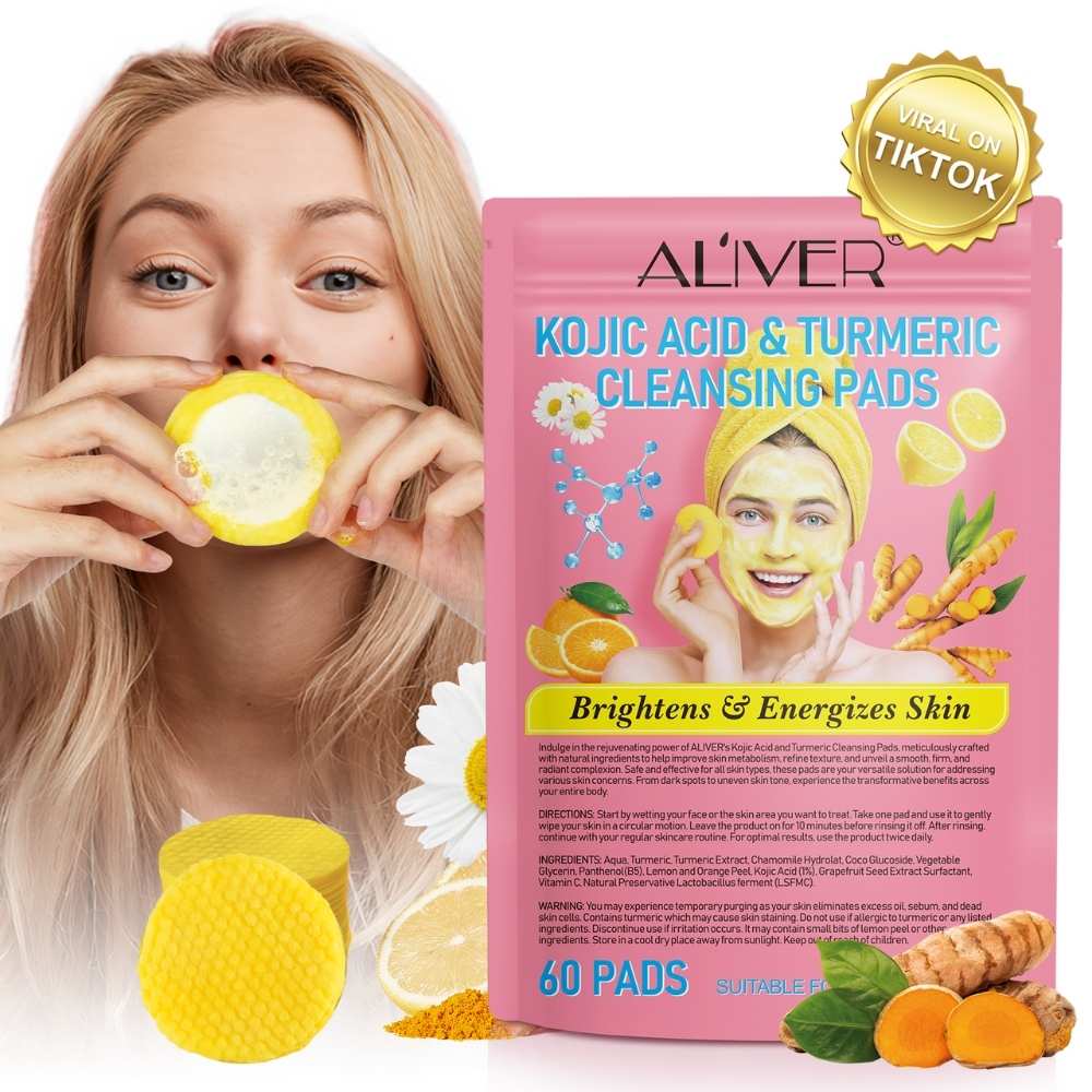 Dischete Exfoliante și Iluminatoare cu Acid Kojic & Turmeric, 60 buc, ALIVER® - imagine 2
