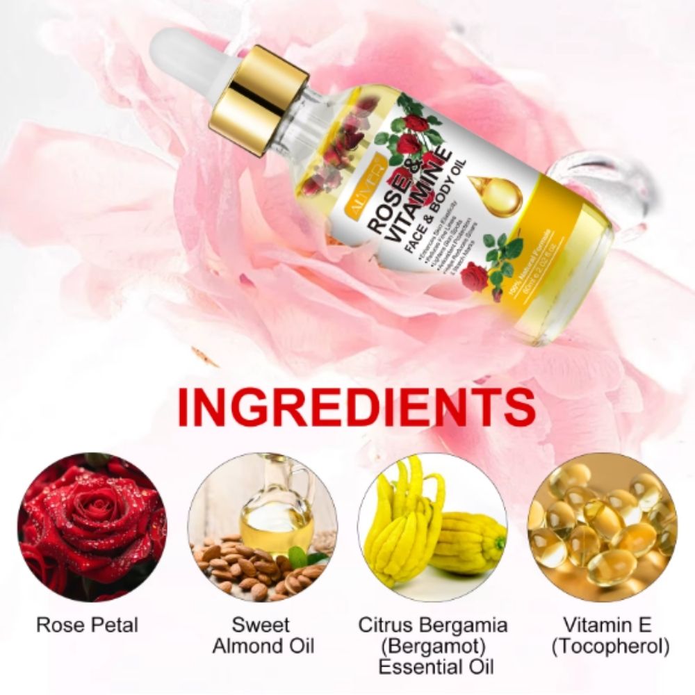 Ulei de Trandafir îmbogățit cu Bergamotă și Vitamina E pentru Față și Corp, ALIVER®, 60 ml - imagine 3