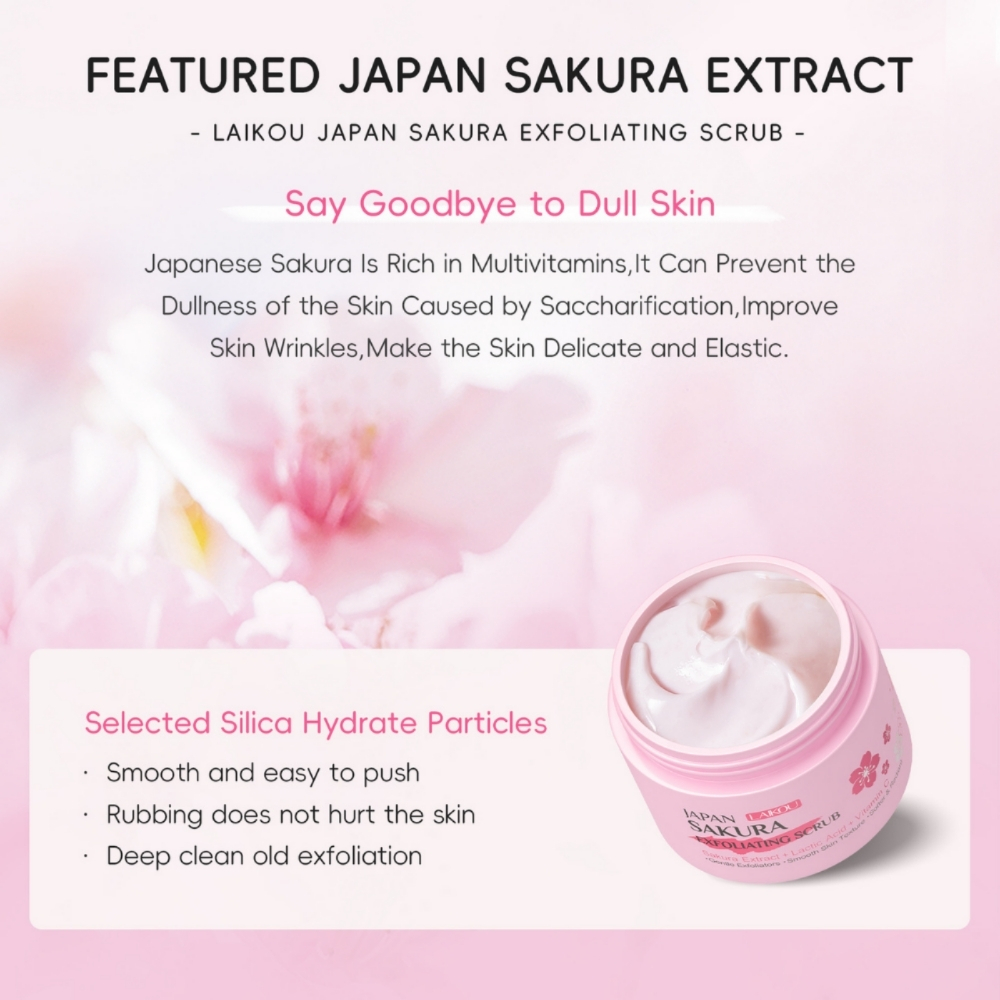 Scrub pentru corp cu Extract de Flori de Cireș Japonez (Sakura), Niacinamidă și Vitamina C, 25 gr, LAIKOU® - imagine 3