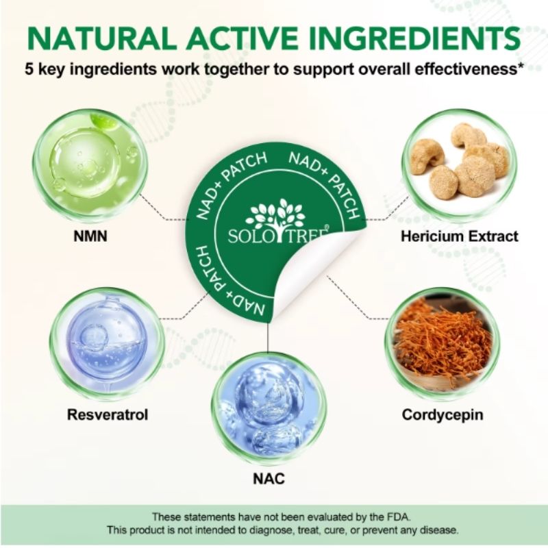 Plasturi transdermici cu extract de Ciuperca Leului, NMN și Resveratrol | Anti-Aging, Longevitate, Reparare celulară, 30 buc, SOLO TREE® - imagine 4