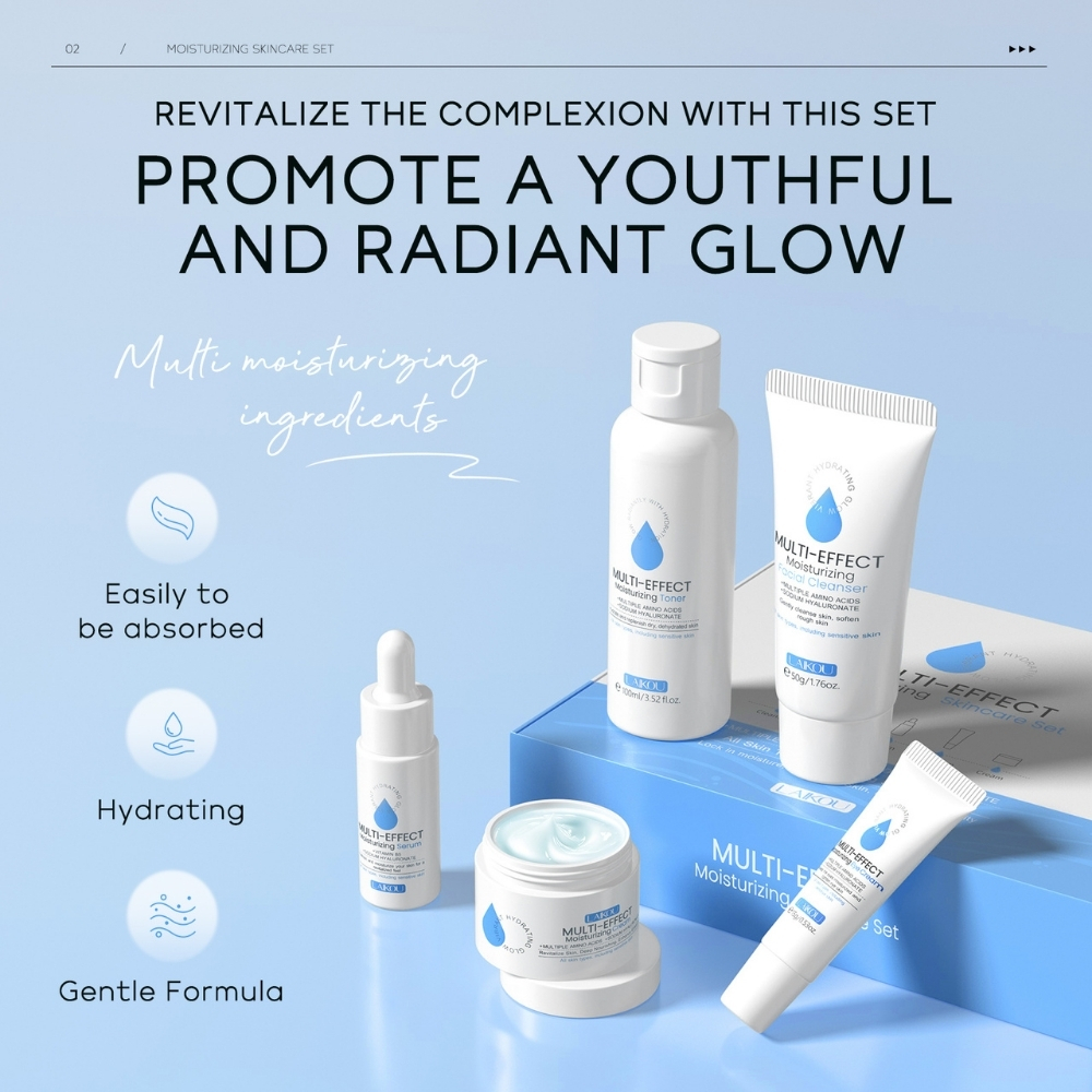 Set cosmetice, 5 piese pentru îngrijire facială cu Hialuronat de Sodiu și Aminoacizi multipli | Curățare, Luminozitate, Hidratare și Uniformizare ten | LAIKOU® - imagine 3