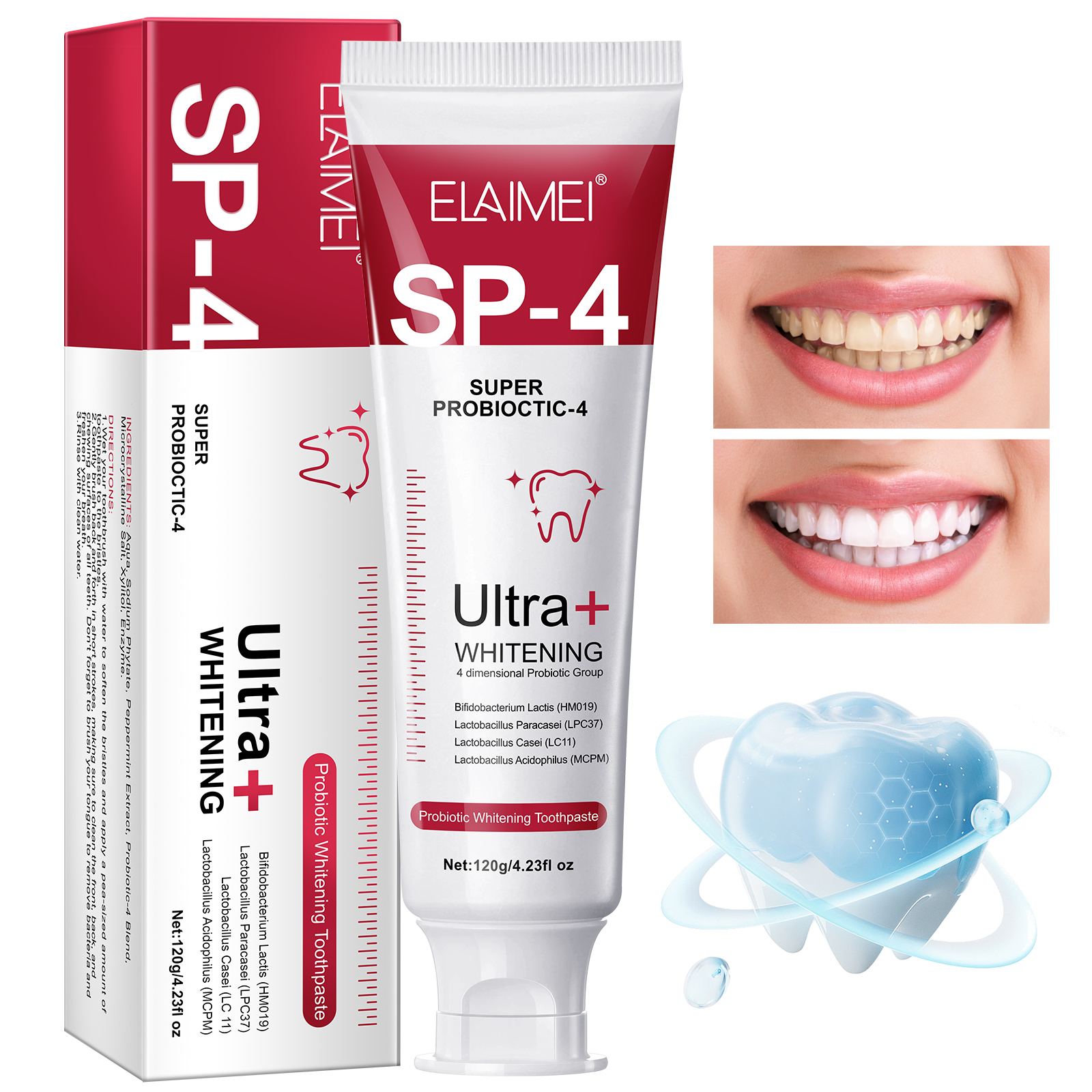 Pastă de dinţi probiotică, SP-4, pentru Albire naturală & Protecţie completă, ELAIMEI® - imagine 3