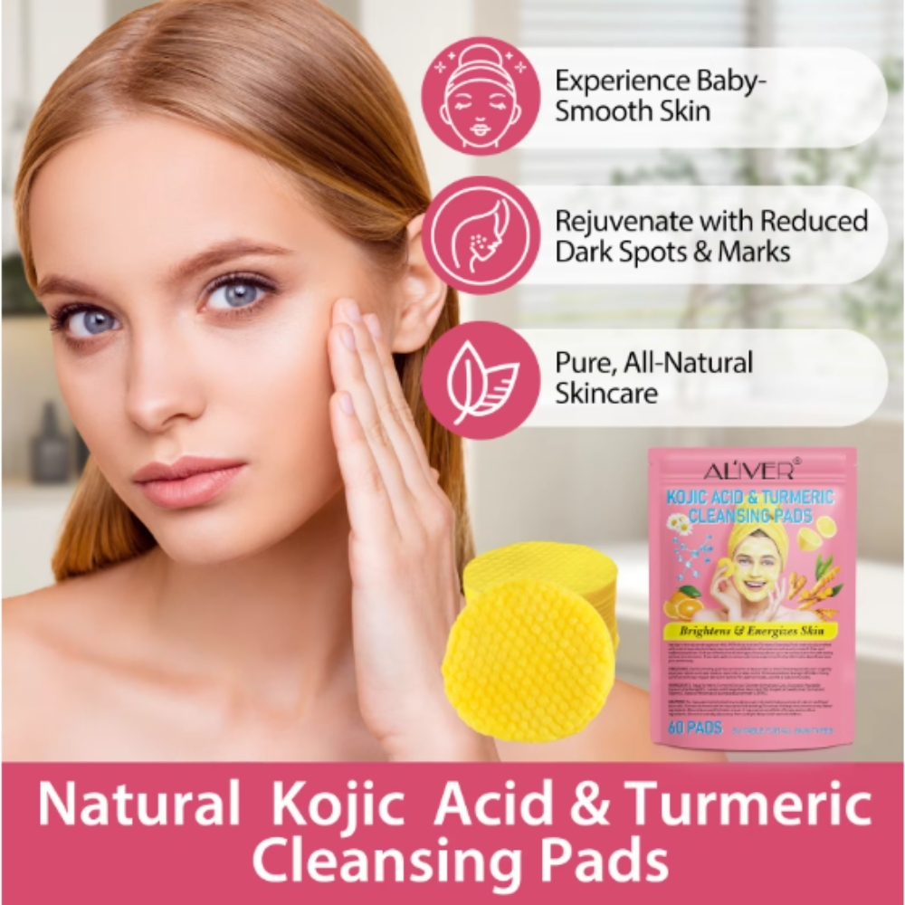 Dischete Exfoliante și Iluminatoare cu Acid Kojic & Turmeric, 60 buc, ALIVER® - imagine 5