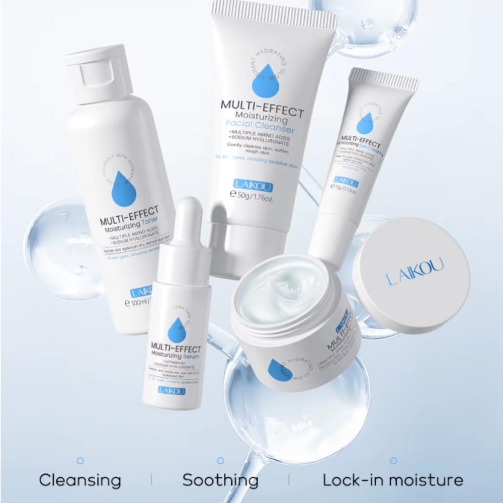 Set cosmetice, 5 piese pentru îngrijire facială cu Hialuronat de Sodiu și Aminoacizi multipli | Curățare, Luminozitate, Hidratare și Uniformizare ten | LAIKOU® - imagine 4
