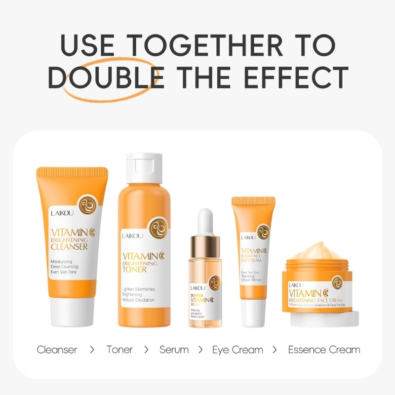 Set cosmetice, 5 piese pentru îngrijirea tenului cu Vitamina C 99% pură, Niacinamide și Hialuronat de Sodiu | LAIKOU® - imagine 5