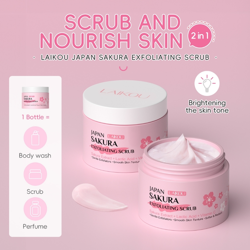Scrub pentru corp cu Extract de Flori de Cireș Japonez (Sakura), Niacinamidă și Vitamina C, 25 gr, LAIKOU® - imagine 7