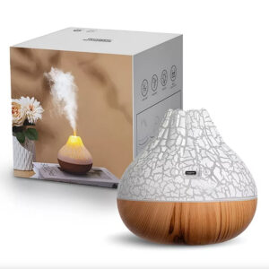 Umidificator, Aromadifuzor Model "Vulcan" cu iluminare ambientală LED, cu alimentare USB, 300 ml, maro