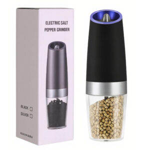 Râșniță Electrică Automată din Inox pentru Sare și Piper, cu Inducție Gravitațională și LED, 20×7 cm