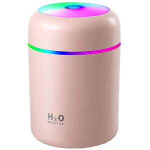 Umidificator, Aromadifuzor portabil cu iluminare ambientală LED, cu alimentare USB, pentru casă, mașină sau birou, 300 ml, roz