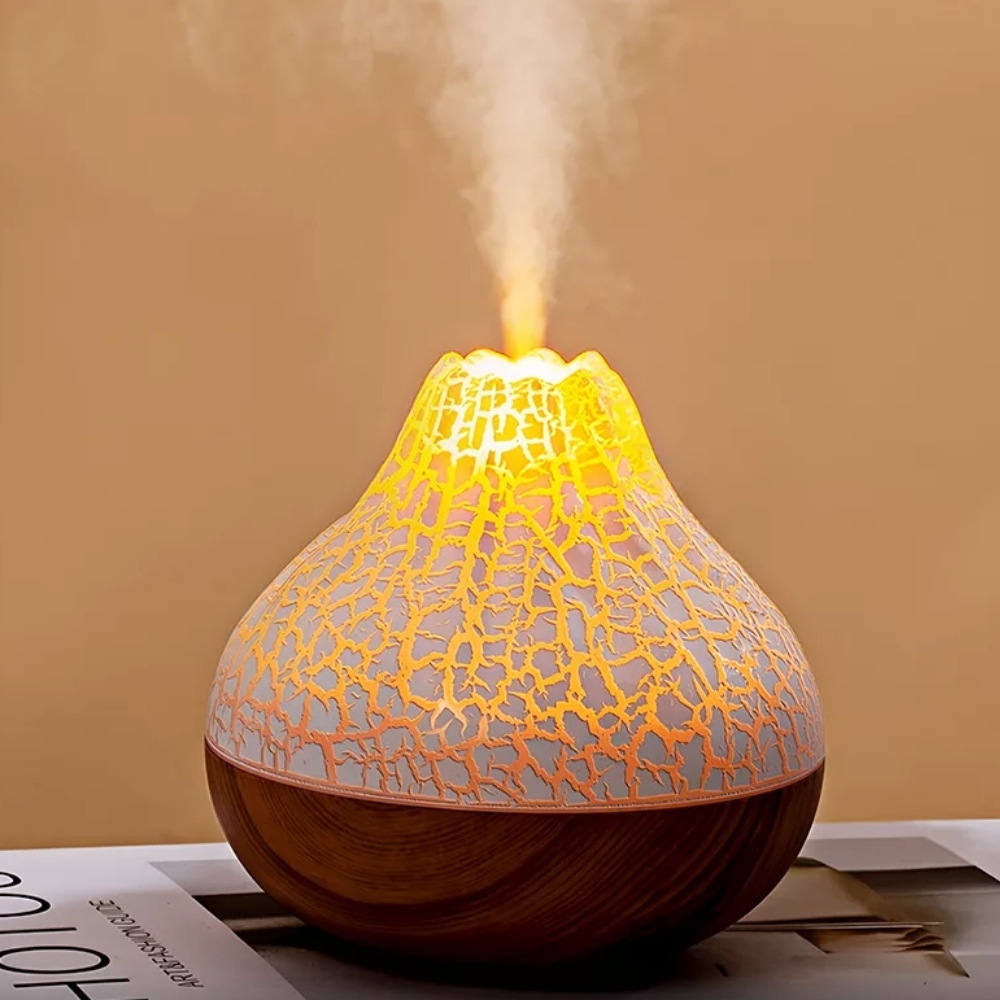 Umidificator, Aromadifuzor Model "Vulcan" cu iluminare ambientală LED, cu alimentare USB, 300 ml, maro - imagine 2