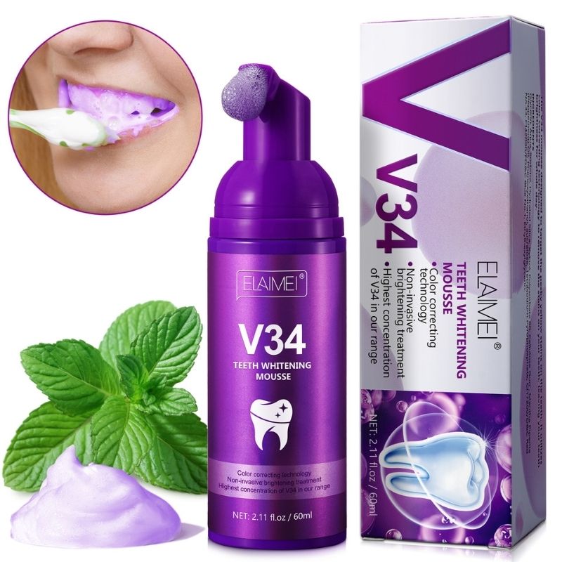 Pastă de dinți spumoasă pentru albire V34, cu efect optic instant, 60 ml, ELAIMEI® - imagine 4